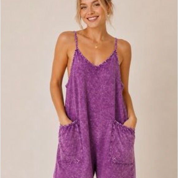 Zenana Outfitters Pants - Berry/Purple Romper with Pockets - Women's